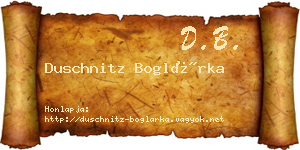 Duschnitz Boglárka névjegykártya